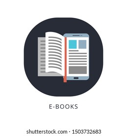 Electronic book icon, digital reading concept, internet learning, e-book library, online magazine. Vector illustration in thin line style for website,