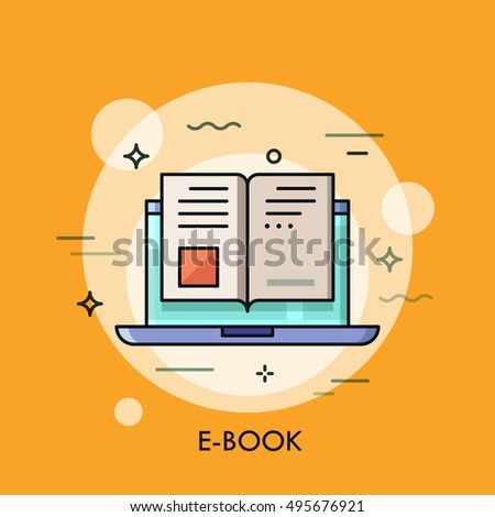 Electronic book icon, digital reading concept, internet learning, e-book library, online magazine. Vector illustration in thin line style for website, banner, header, advertisement, presentation.