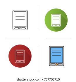 Electronic book icon. Flat design, linear and color styles. Isolated vector illustrations