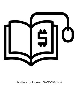 Vetor de contorno de ícone de livro eletrônico. Computador ebook. Aprendizado digital
