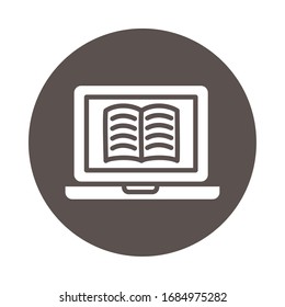 electronic book in laptop education online block style vector illustration design