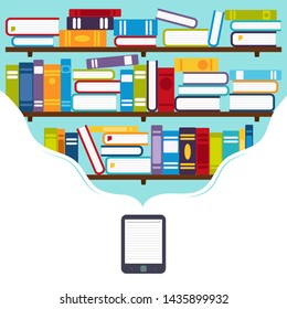 Electronic book with library in it. A lot of books in one electronic book