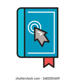 electronic book with mouse arrow education online line and fill style vector illustration design