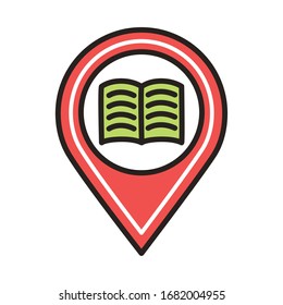 electronic book in pin location education online line and fill style vector illustration design