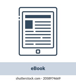 Electronic book reader outline monochrome icon with title. Collection of electronic devices and gadgets icons. Vector monochrome illustrations isolated on white background.