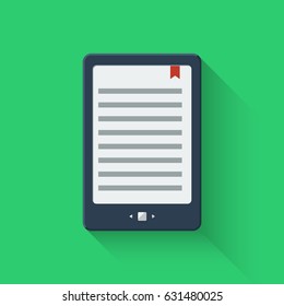 Electronic book reader tablet. Flat design. Vector illustration.