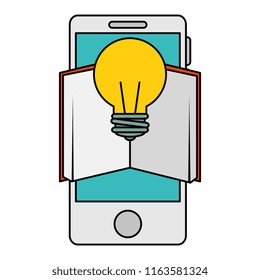 electronic book with smartphone and bulb