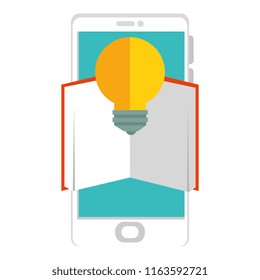 electronic book with smartphone and bulb
