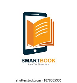Electronic Book as Smartphone Logo design vector. Digital Mobile Learning Education Library Knowledge symbol.

