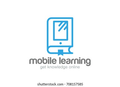 Electronic Book as Smartphone Tablet PC Logo design vector Linear style.
Digital Mobile Learning Education Library Knowledge icon.