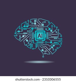 Electronic brain artificial intelligence. Colored vector illustration.