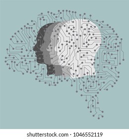 The electronic brain. Business team. Interaction. The Internet.
