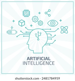 Electronic brain and Concept of artificial intelligence(AI).Graphic of a digital brain and Human head outline made from line, connecting on white background.