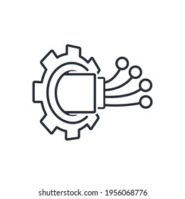 Cable y equipo electrónicos. Sistema de procesamiento de información multicanal. Centro de Datos Grandes. Icono lineal vectorial aislado en fondo blanco.