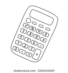 Electronic calculator, doodle style flat vector outline for coloring book