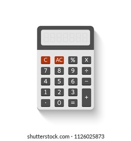 Electronic calculator in flat style with realistic shadow. Digital keypad math isolated device vector illustration.