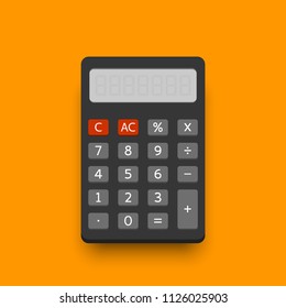 Electronic calculator in flat style with realistic shadow. Digital keypad math isolated device vector illustration.