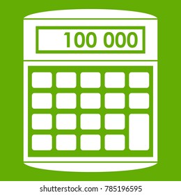 An electronic calculator icon white isolated on green background. Vector illustration