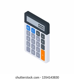 Electronic calculator, Isometric, Concept calculate account finance, Office equipment, Finance, Business, No background, Vector, Flat icon