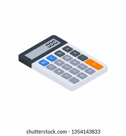 Electronic calculator,  Isometric, Concept calculate account finance, Office equipment, Finance, Business, No background, Vector, Flat icon