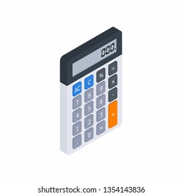 Electronic calculator,  Isometric, Concept calculate account finance, Office equipment, Finance, Business, No background, Vector, Flat icon