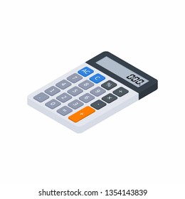 Electronic calculator,  Isometric, Concept calculate account finance, Office equipment, Finance, Business, No background, Vector, Flat icon
