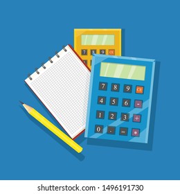 electronic calculator and notepad vector illustration