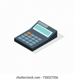 Electronic calculator portable device school icon vector on checkered background. Calculating machine in realistic design used to perform calculations