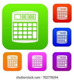 An electronic calculator set icon in different colors isolated vector illustration. Premium collection