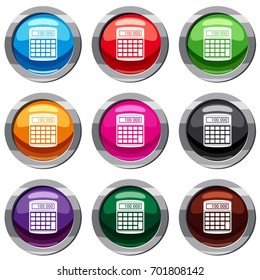 An electronic calculator set icon isolated on white. 9 icon collection vector illustration