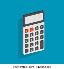 Electronic calculator with shadow in flat style. Digital keypad math isolated device vector illustration.