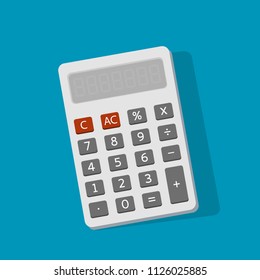 Electronic calculator with shadow in flat style. Digital keypad math isolated device vector illustration.