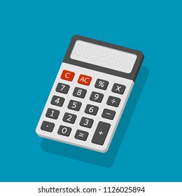 Electronic calculator with shadow in flat style. Digital keypad math isolated device vector illustration.