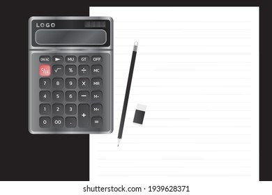 Electronic calculator with shadow in flat style. vector illustration.