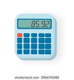 Electronic calculator with shadow in flat style. Digital keypad math isolated device
