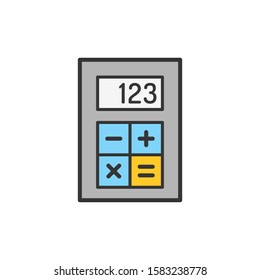 Electronic calculator thin line icon. Colored linear vector sign
