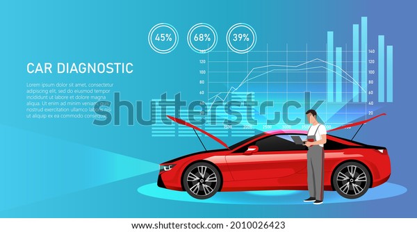 Electronic car diagnostic. Repair car\
service. Workshop for repair and diagnostics of the automobile or\
smartcar. Vector\
illustration
