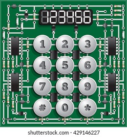 Electronic card with a combination lock. Template for displaying numbers. Vector illustration. 