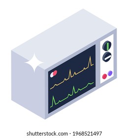 Electronic cardiogram icon, ECG machine isometric vector 
