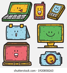 electronic cartoon doodle design for wallpaper, stickers, coloring books, pins, emblems, logos and more