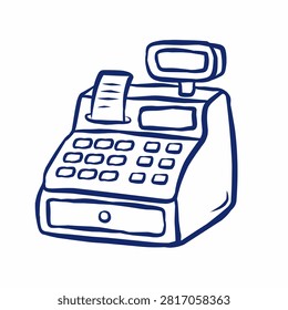 Electronic Cash Register Machine Hand Drawn Monoline Doodle Illustration Set