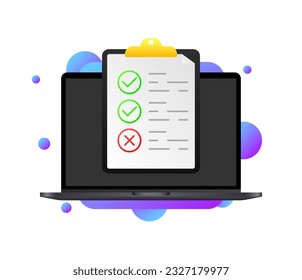 Electronic Checklist. Flat, color, checklist points, checklist template, checklist notebook. vector illustration.