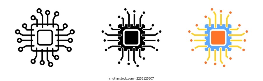 Electronic chi set icon. CPU, central processing unit, device, motherboard, printed circuit board, computer. Technology concept. Vector icon in line, black and colorful style on white background