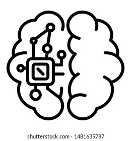 Electronic chip in the brain icon. Outline electronic chip in the brain vector icon for web design isolated on white background