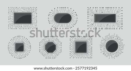 Electronic chip frame. Digital stylized cpu borders recent vector computer processors place