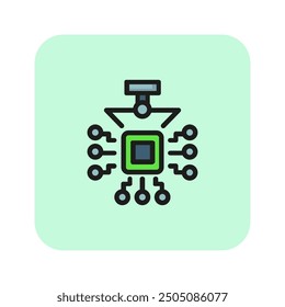 Electronic chip line icon. Circuit board, motherboard, processor. Printing industry concept. Vector illustration can be used for topics like cybernetics, technology, electronics
