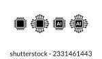 Electronic chip. Silhouette, black, computer chip, artificial intelligence, numerical process, innovative ideas in the field of IT. Vector icons