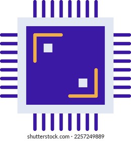 Icono de tecnología de chips electrónica con estilo duotónico morado y naranja. Computación, diagrama, descarga, archivo, carpeta, gráfico, laptop. Ilustración del vector