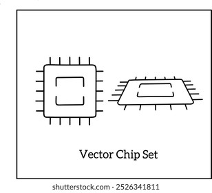 Chips eletrônicos. Silhueta, preto, chips de computador, processos numéricos, ideias inovadoras em TI. Ícone de vetor de ilustração