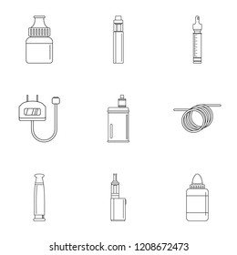 Electronic cigar device icon set. Outline set of 9 electronic cigar device vector icons for web design isolated on white background